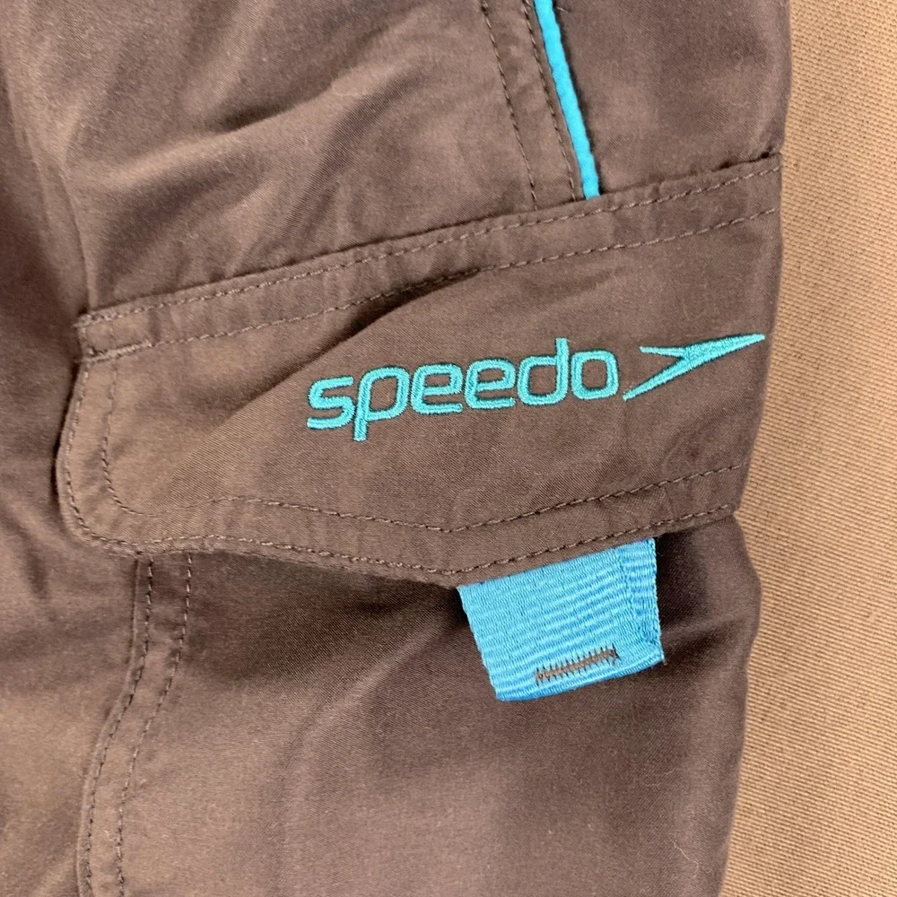 Speedo Swim Trunks Men LG (34in) Gray Blue Mesh Lined‎ Board Shorts Cargo Pocket